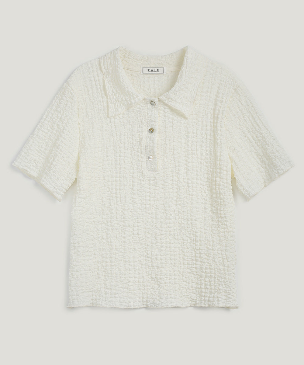 [TWEE] Locker sitzendes T-Shirt mit geprägtem Kragen