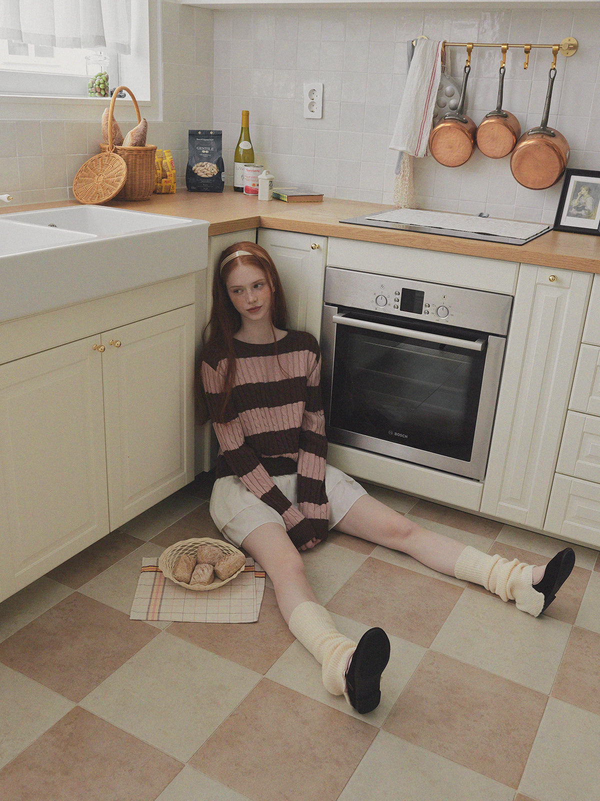 [TWEE] Fade Color-Block Stripe Long Sleeve Knit