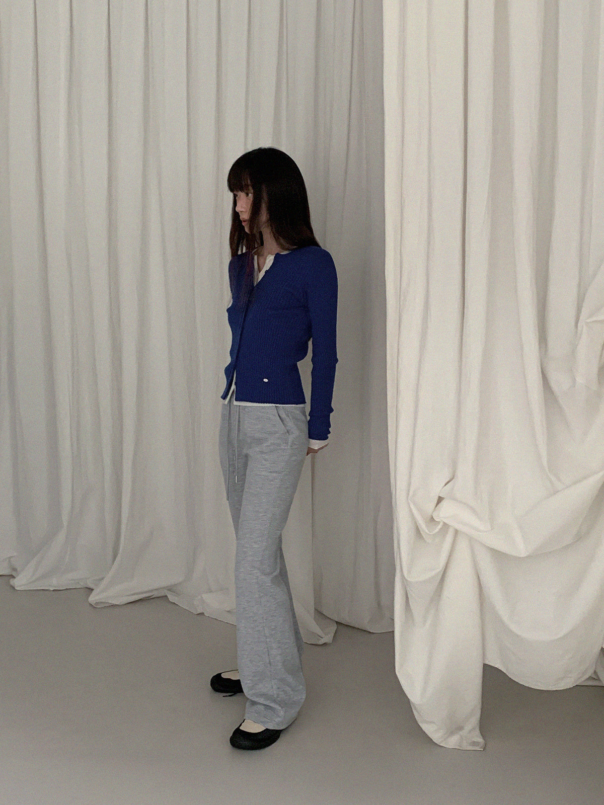 [TWEE] Blan elastic-waist bootcut long pants