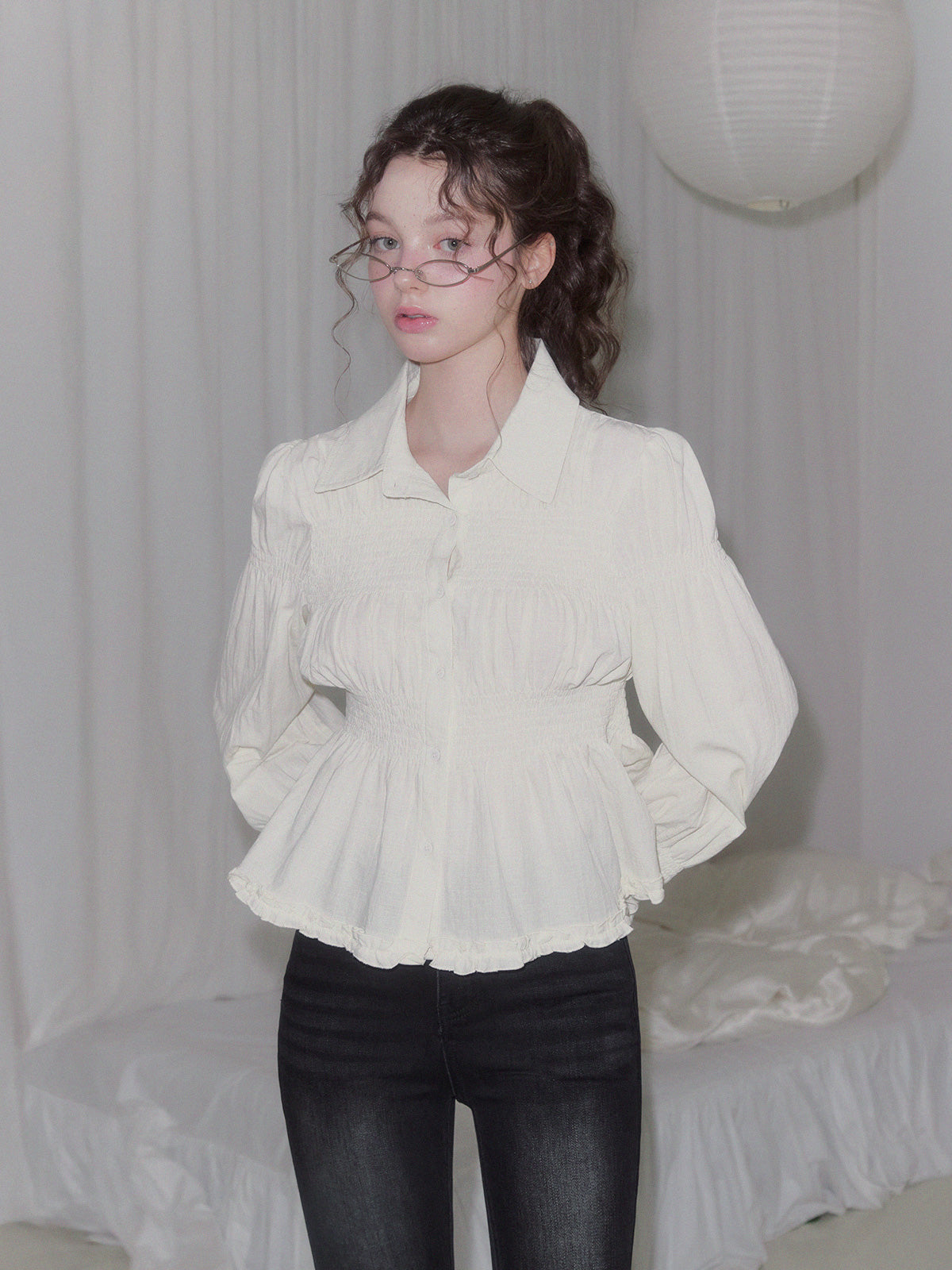 [TWEE] Riphos Wrinkle Long Sleeve Shirt Blouse