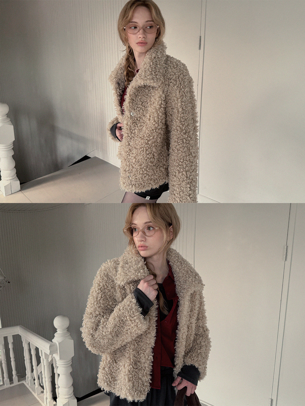 [TWEE] 썩은 와이드 칼라 테디 퍼 재킷