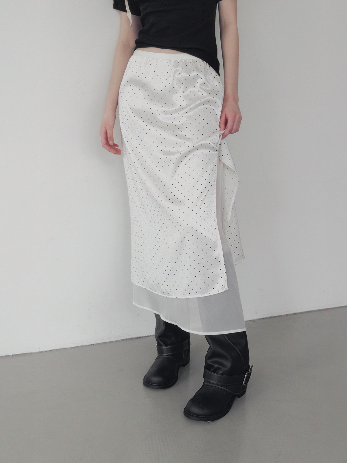[TWEE] Purd dot layered banding long skirt