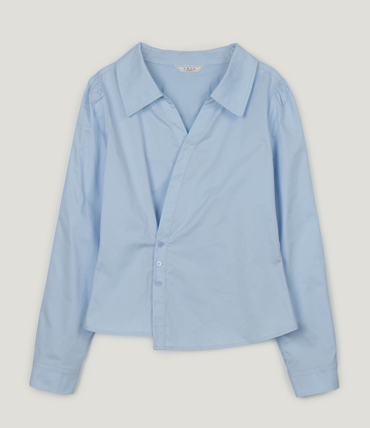 [TWEE] Conte Puff Asymmetrical Wrap Long Sleeve Shirt Blouse