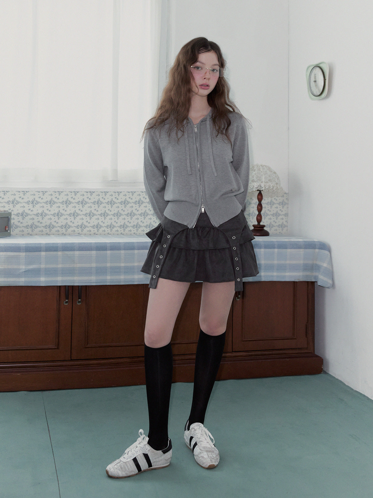 [TWEE] Pollen Hood Knit Zip Cardigan