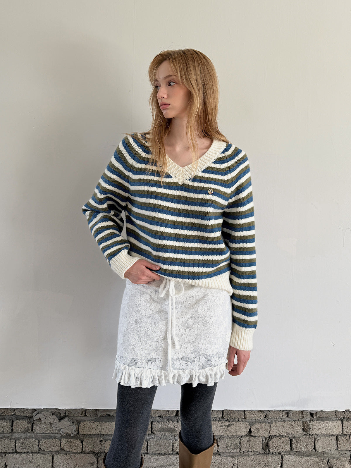 [TWEE] Plit Color-Block Streifen Strick