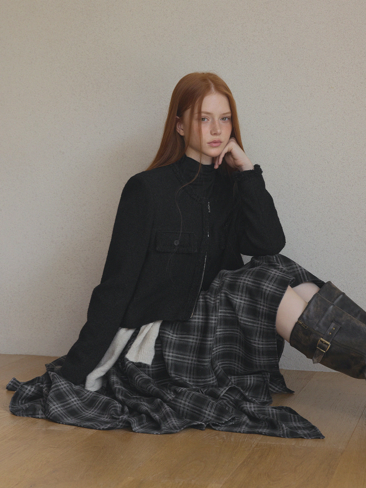【TWEE】Drea Check Asymmetrical Sleeveless Long Dress