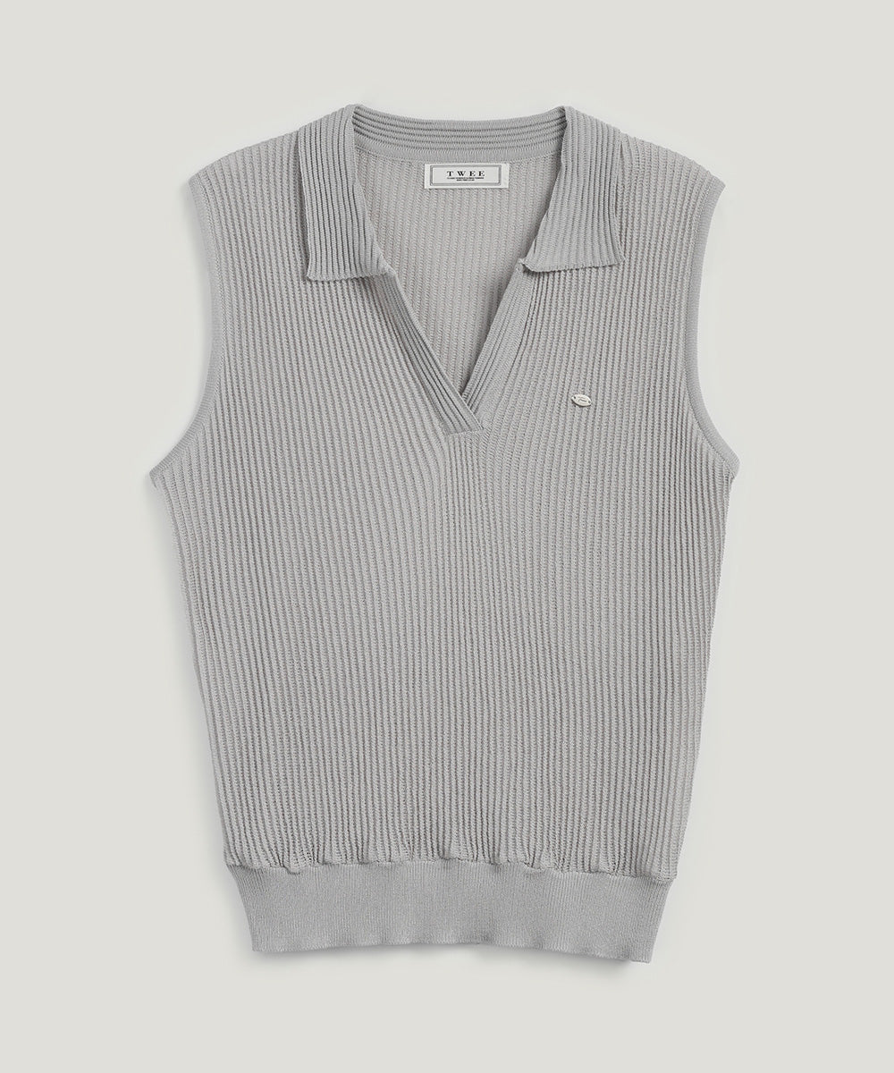 [TWEE] Bird Open Collar Knit Vest