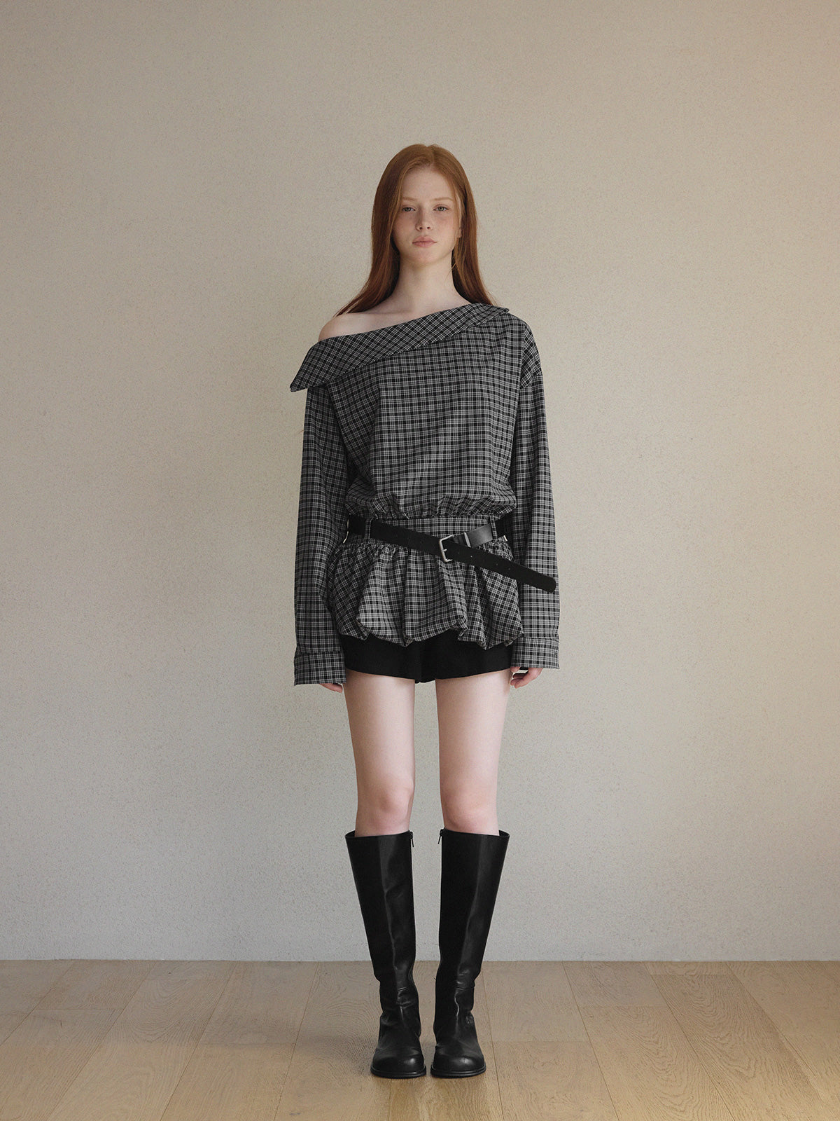 [TWEE] Forlip One-Shoulder Balloon Mini Dress (with Belt Set)