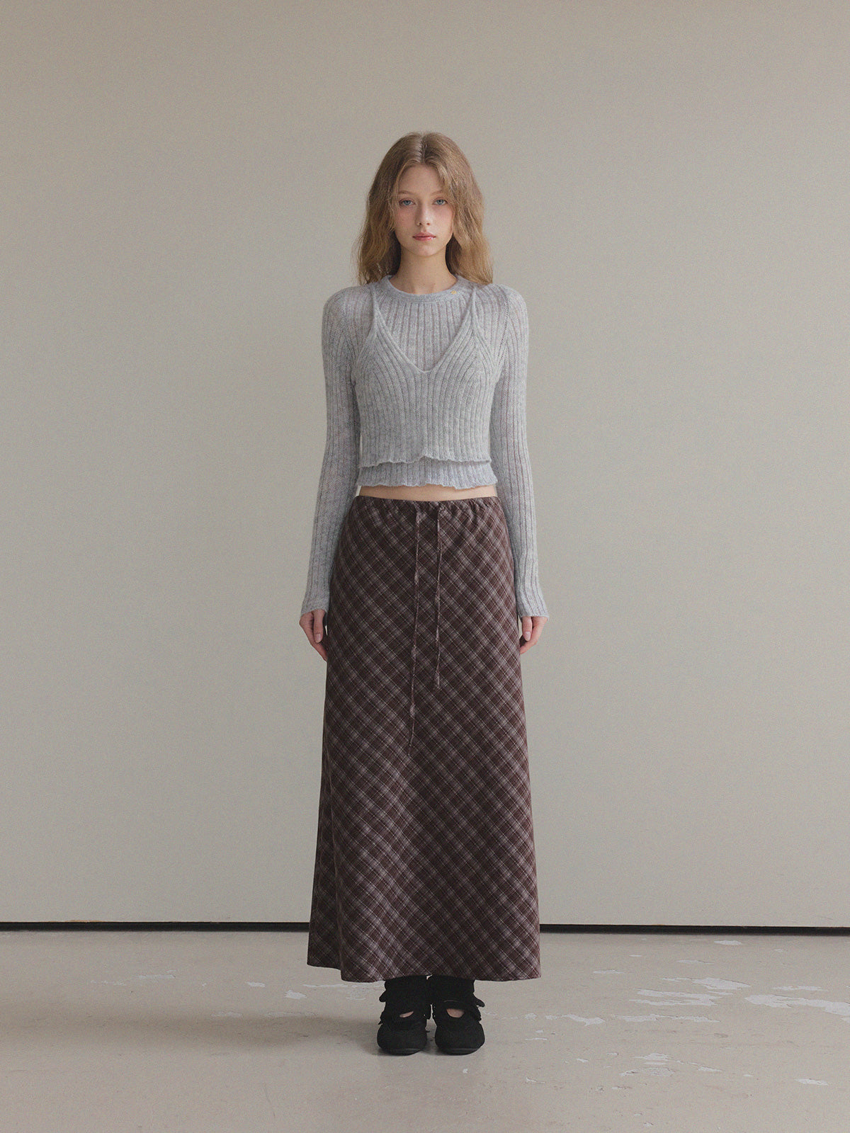 [TWEE] Conel Layered Crop Long-Sleeve Knit