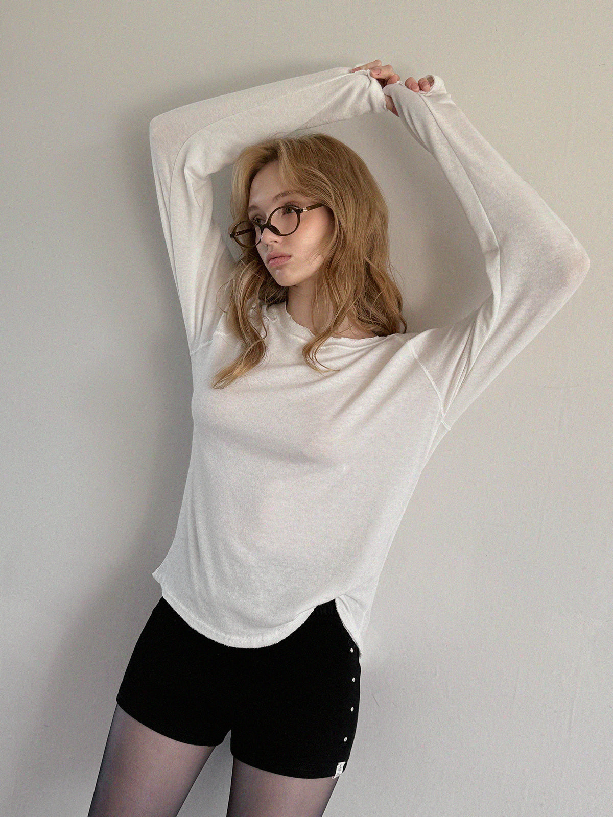 [TWEE] Ringed Raglan Raw-Edge Langarmshirt