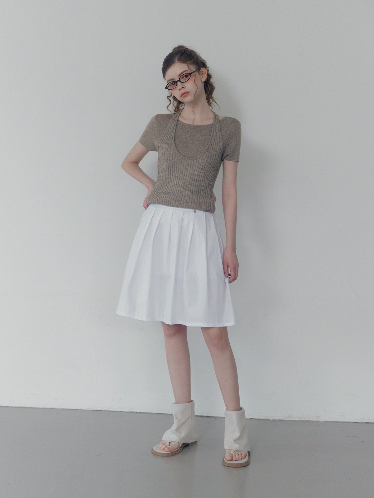 [TWEE] Eton pintuck back banding midi skirt