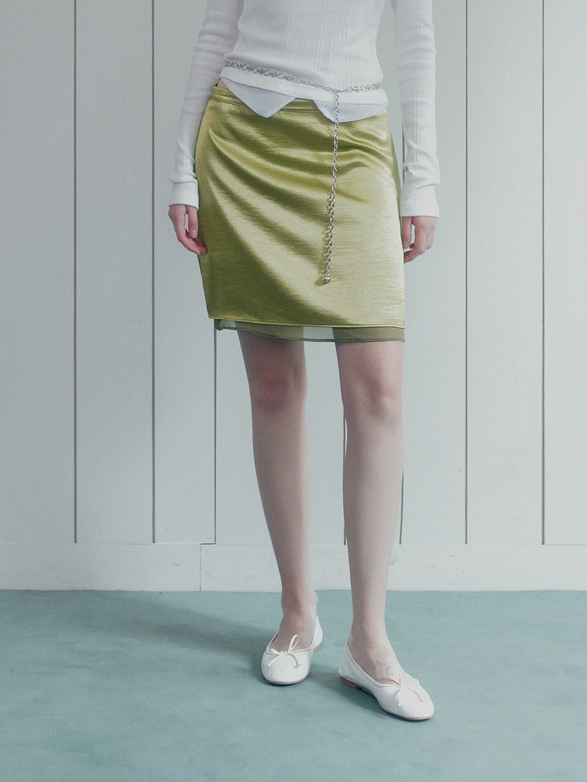 [TWEE] Sherbet Satin Contrast Midi Skirt