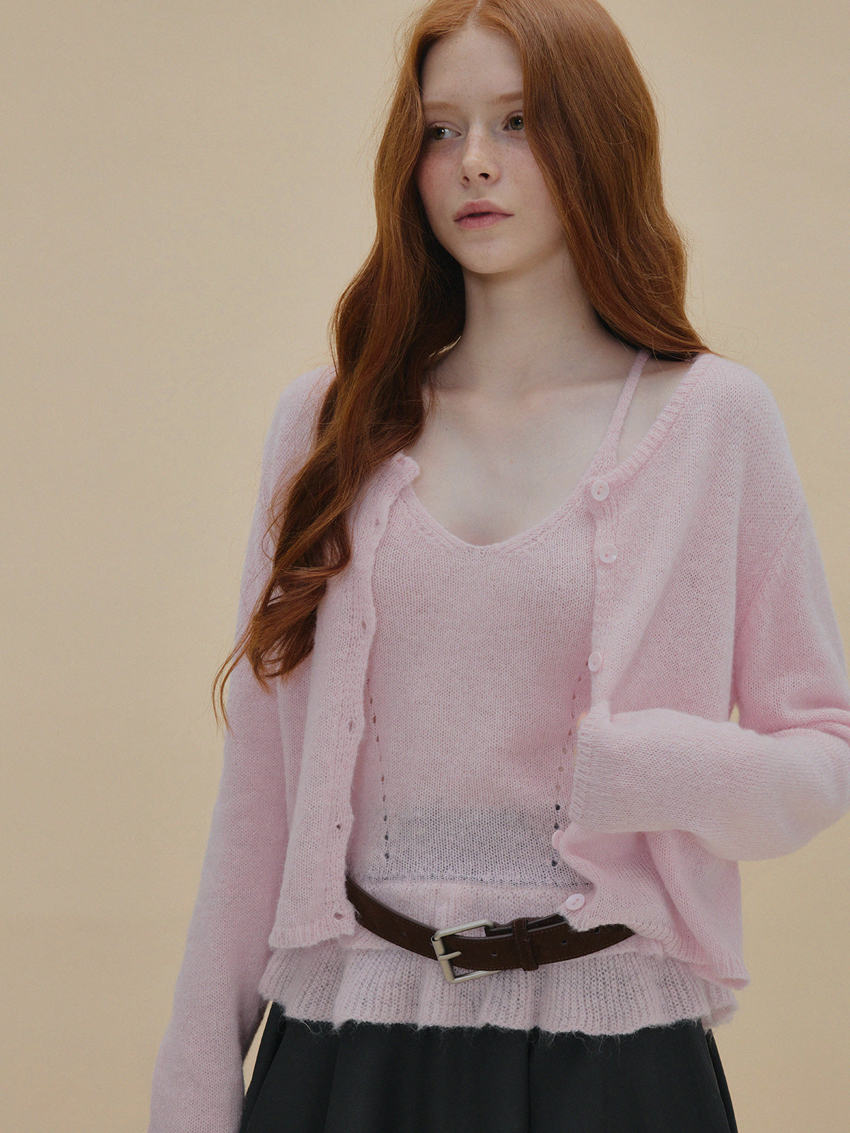 [TWEE] Viachu Knit Tank Top & Cardigan Set