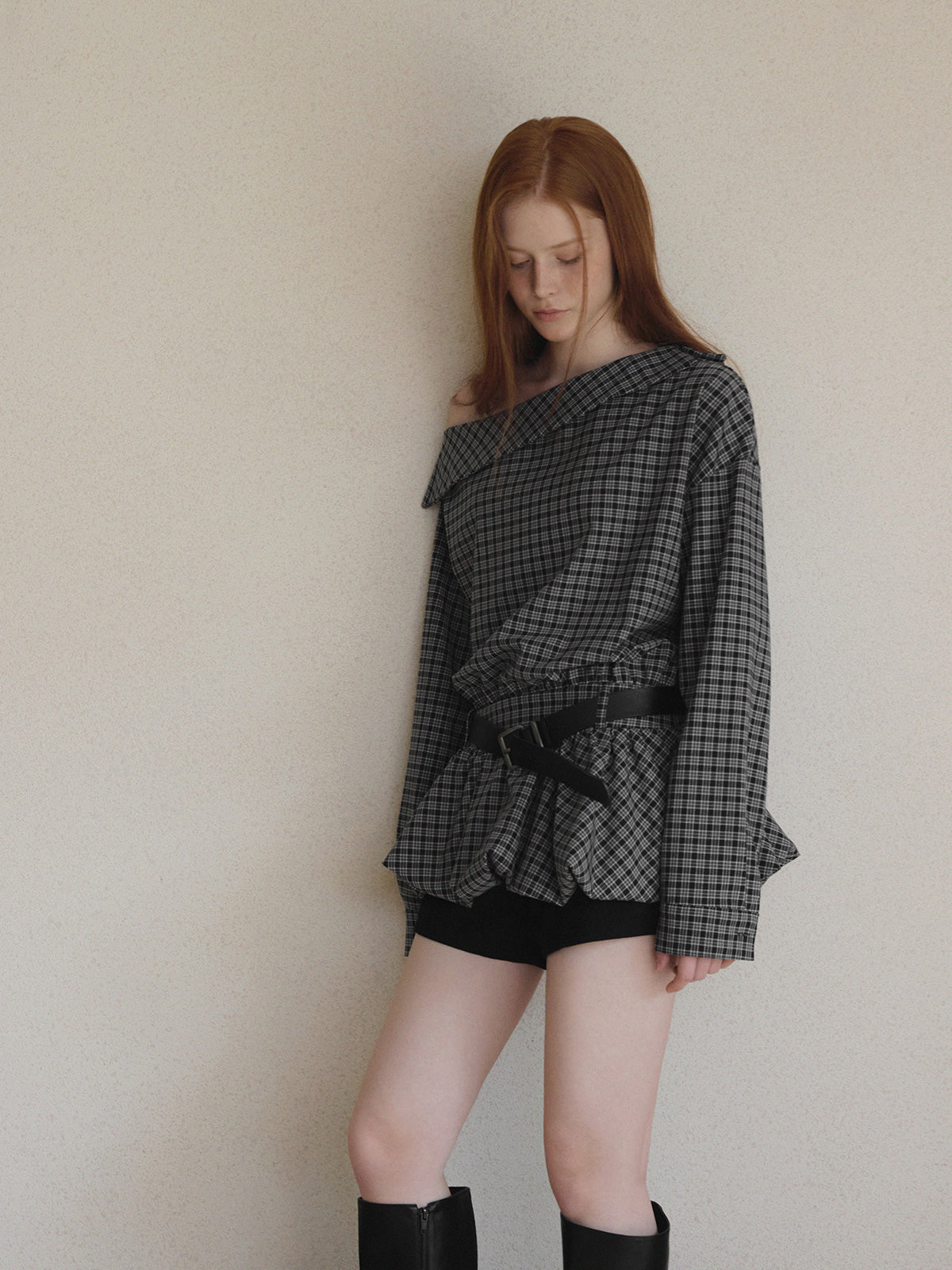 [TWEE] Forlip One-Shoulder Balloon Mini Dress (with Belt Set)