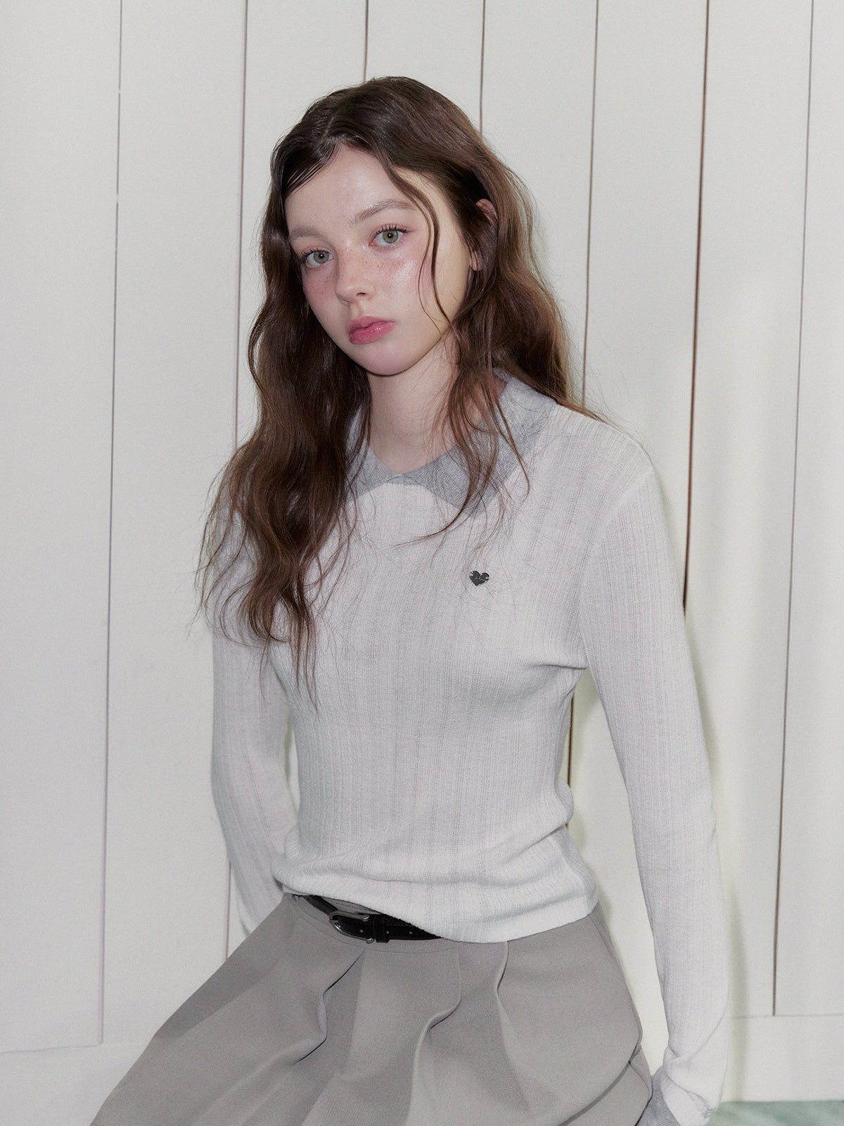 [TWEE] Groom Collar Contrast Long Sleeve Knit