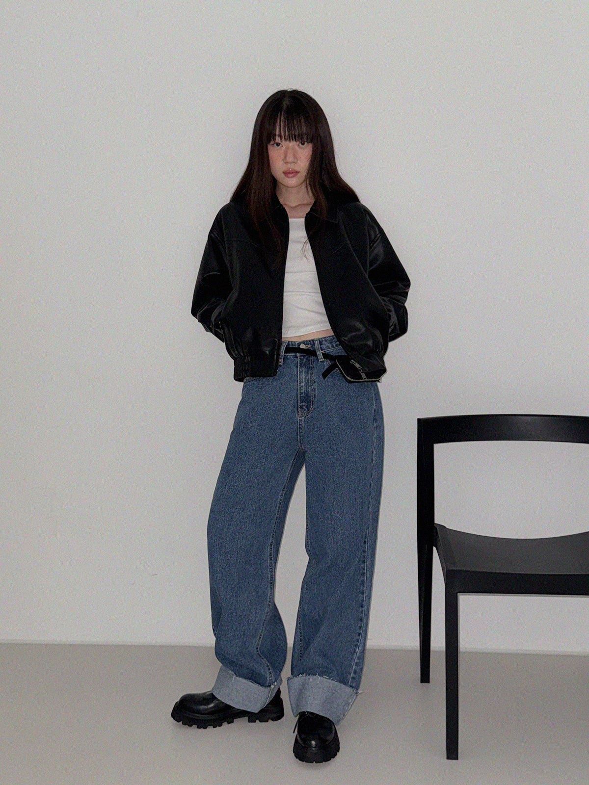 [TWEE] Loved Collar Blouson Jumper [Suede/ Leather]