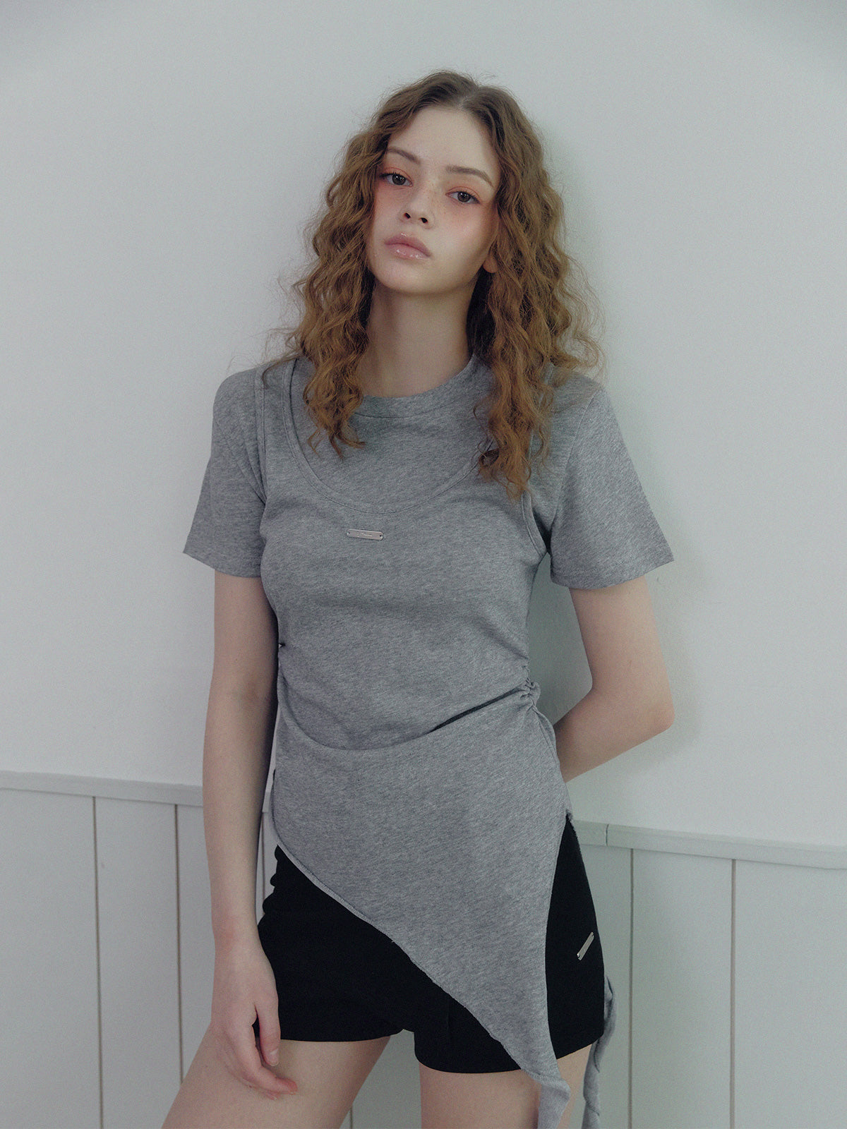[TWEE] Bilzen layered unbalance frill short sleeve t-shirt