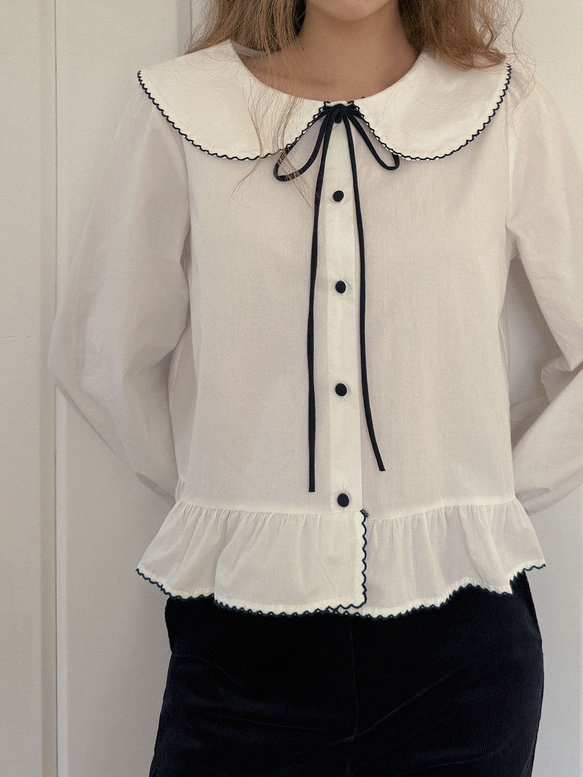 [TWEE] Older Sailor-Collar Frill Long-Sleeve Blouse