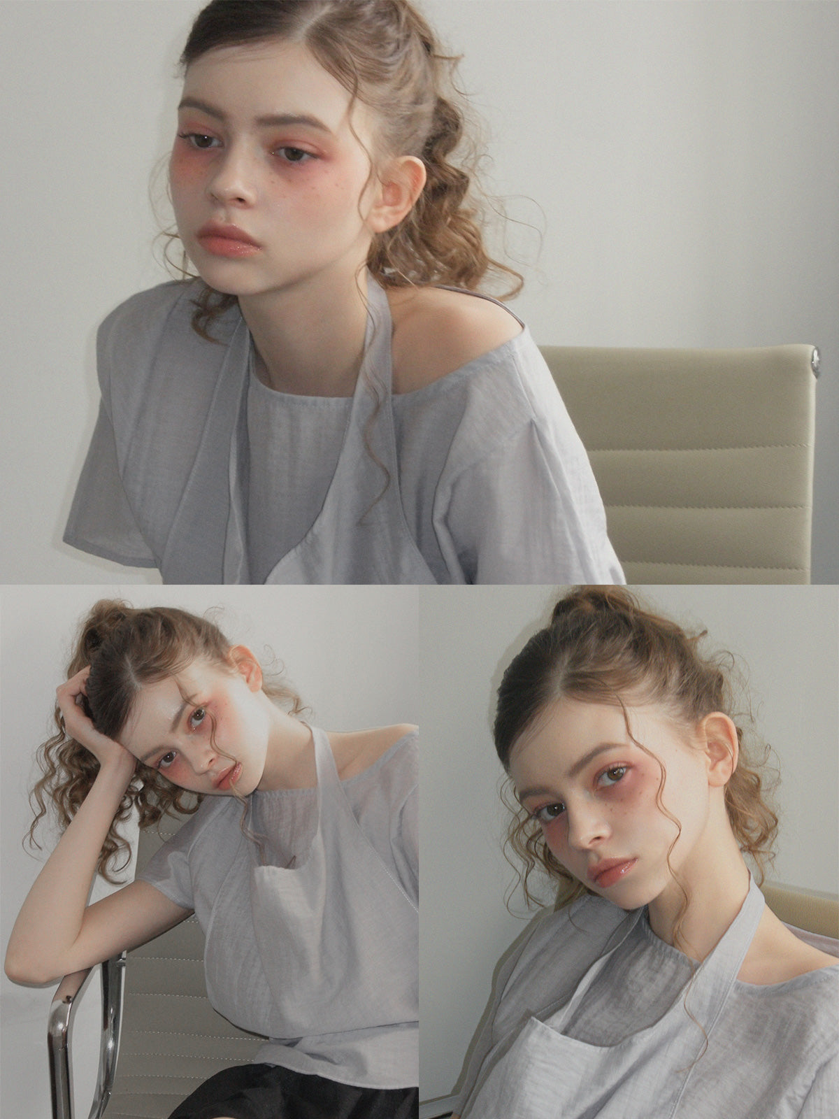 [TWEE] Ind halter neck sleeveless & short sleeve blouse set