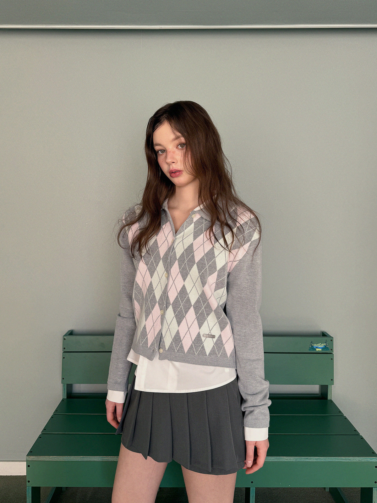 [TWEE] Romin Argyle Collar Long-Sleeve Cardigan