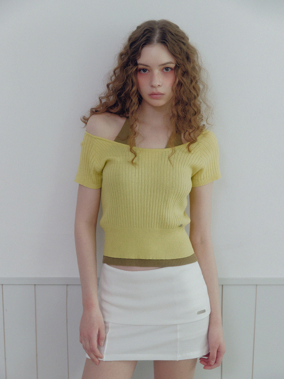 [TWEE] Rowen Halter Layered Short-Sleeve Knit
