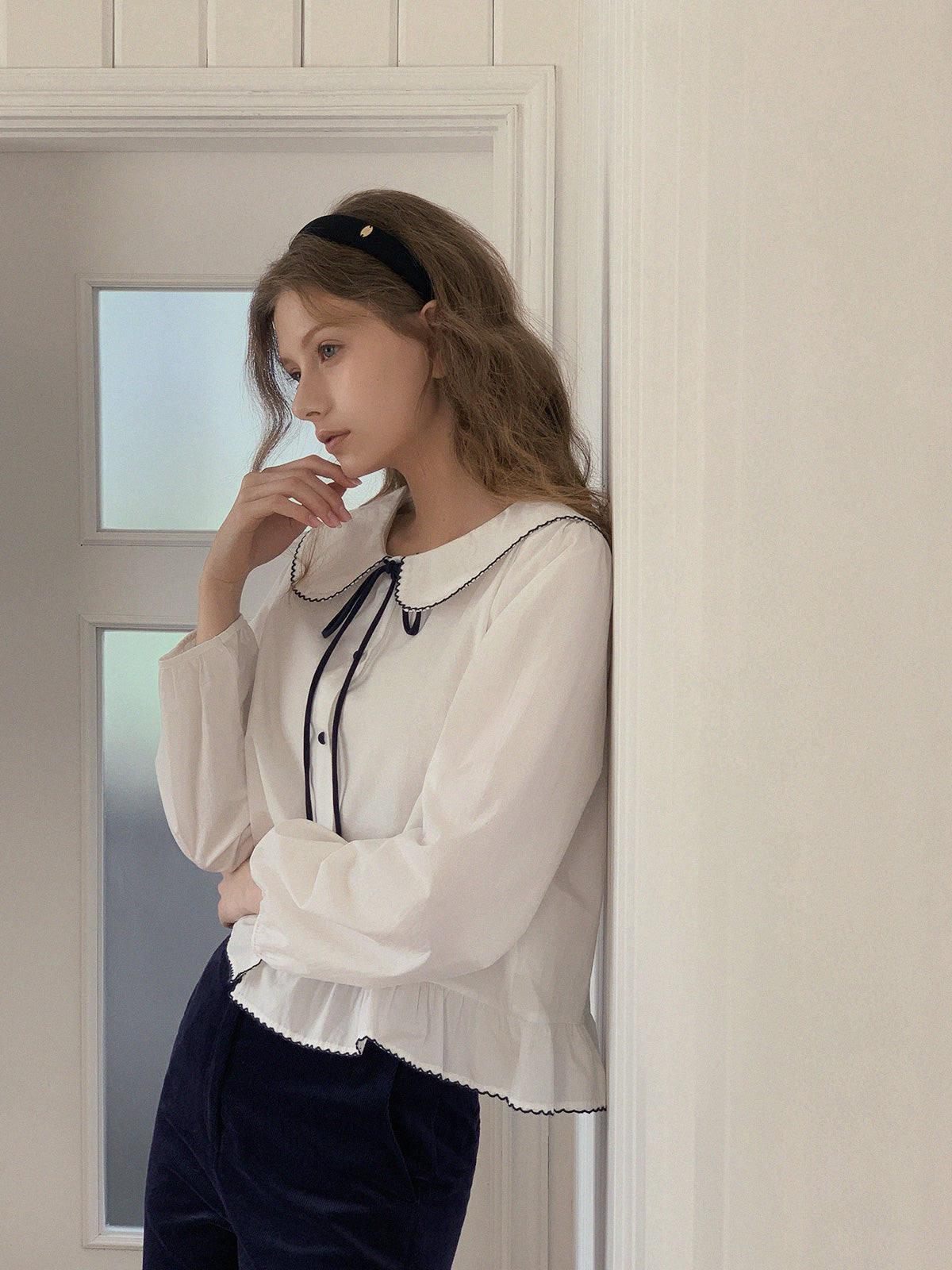 [TWEE] Older Sailor-Collar Frill Long-Sleeve Blouse