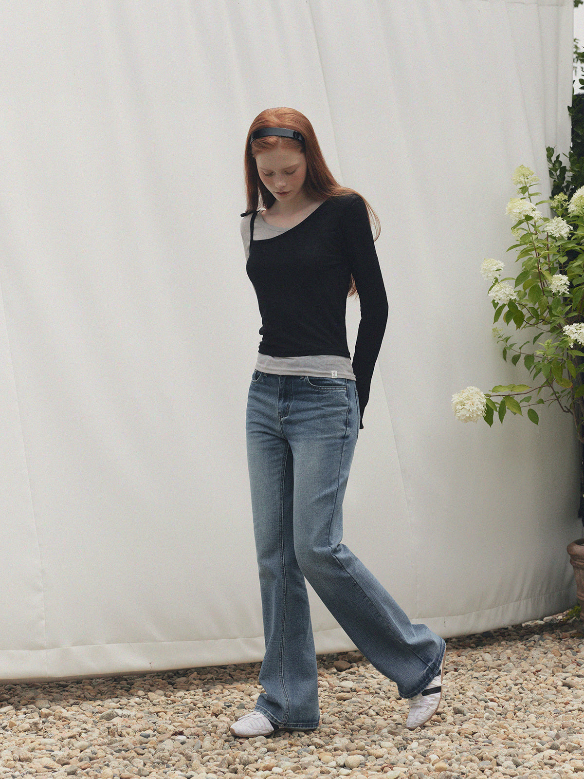 [TWEE] Winve Colorblock-Langarm-T-Shirt im Lagenlook