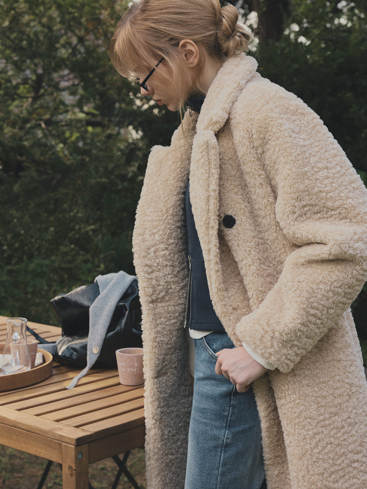 [TWEE] Vaan Collar Teddy Fur Long Coat