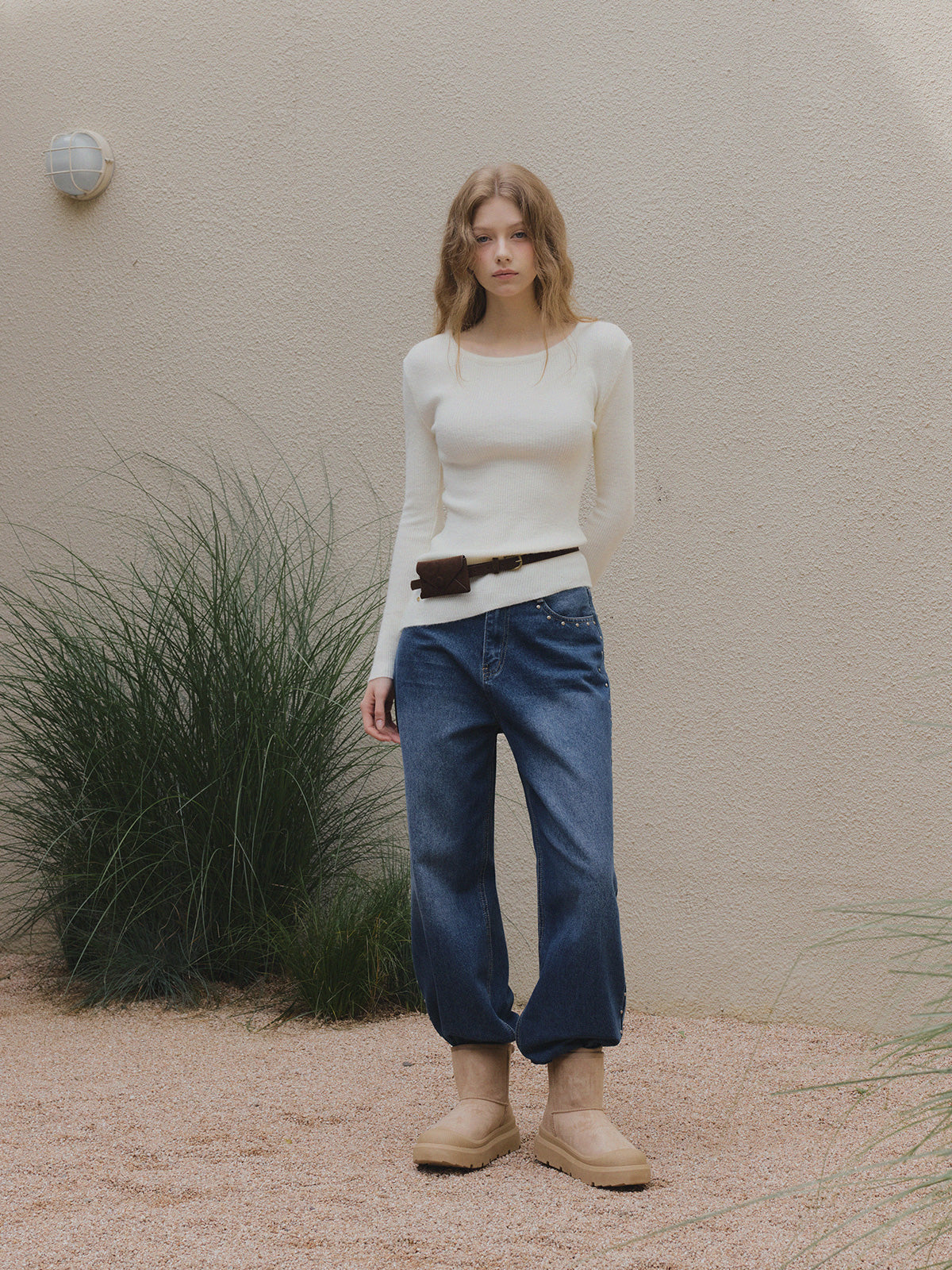 【TWEE】Weasley Asymmetrical Long Sleeve Knit (Belt Set)