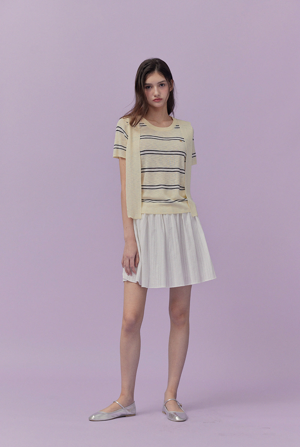 [TWEE] Neko Scarf Stripe Short-Sleeve Knit