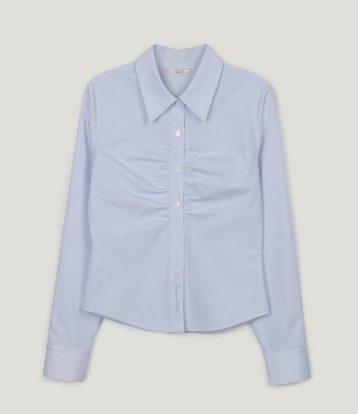 [TWEE] Pillen Shirring Slim-fit Long Sleeve Shirt