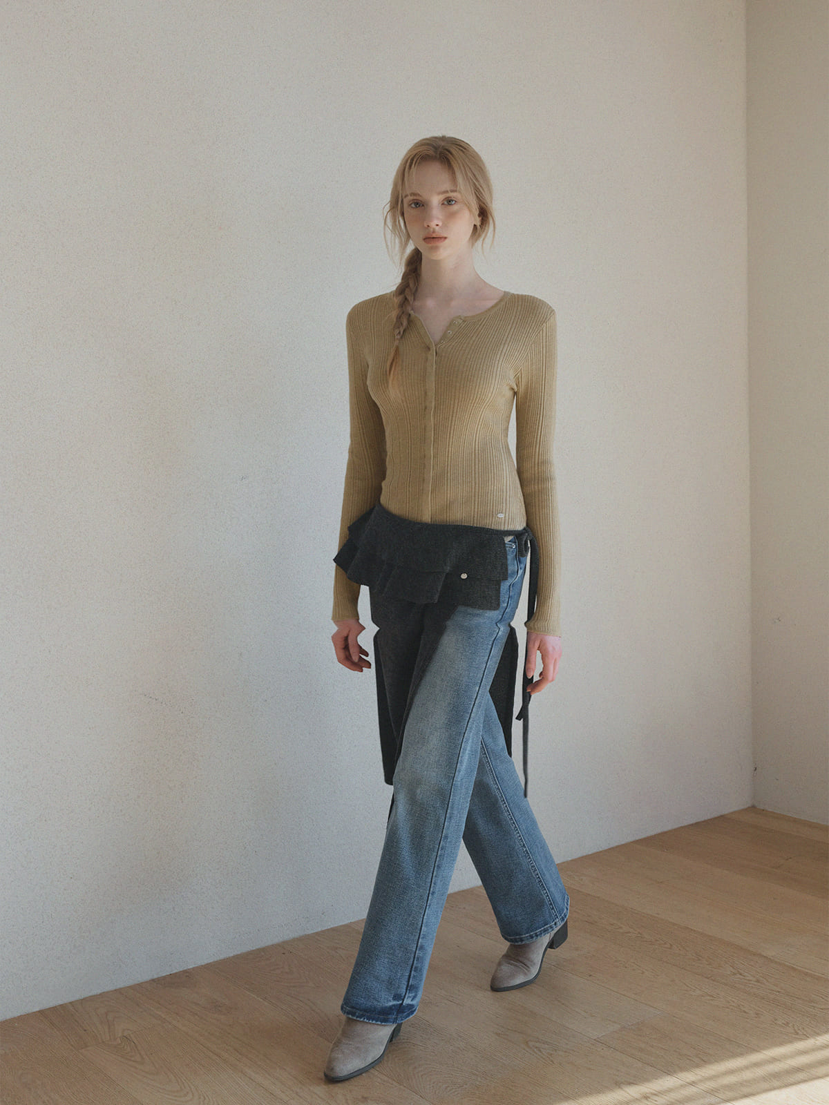 [TWEE] Lingtwo Pulsante Nascosto Maglia Sottile