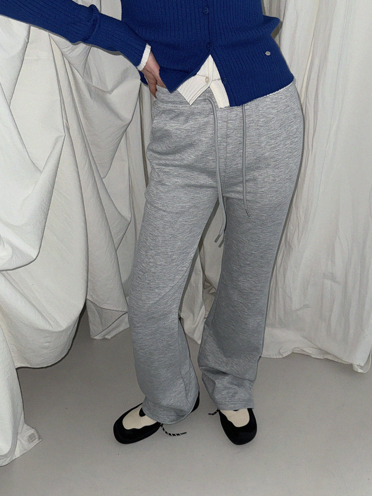 [TWEE] Blan elastic-waist bootcut long pants