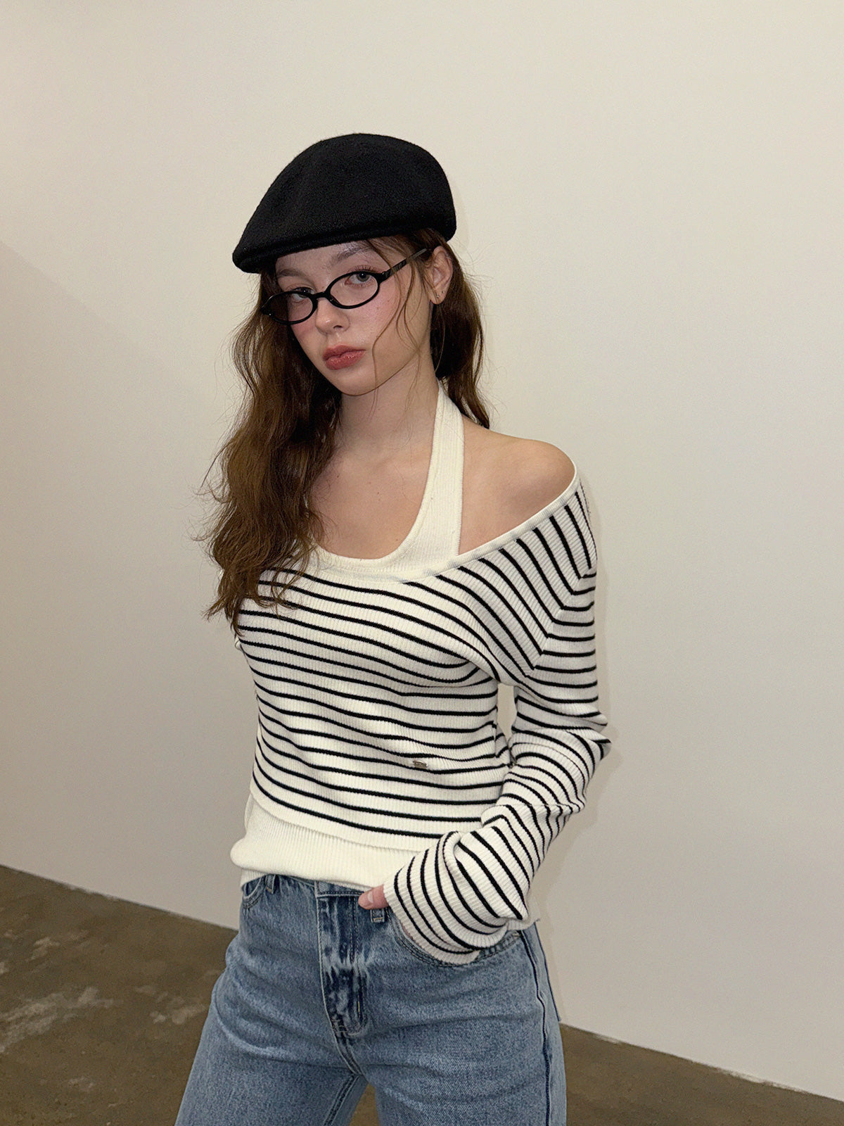 [TWEE] Dremen Stripe Knit Sleeveless Top & Cardigan Set