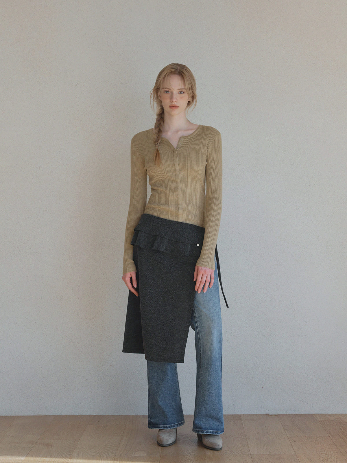 [TWEE] Lingtwo Pulsante Nascosto Maglia Sottile