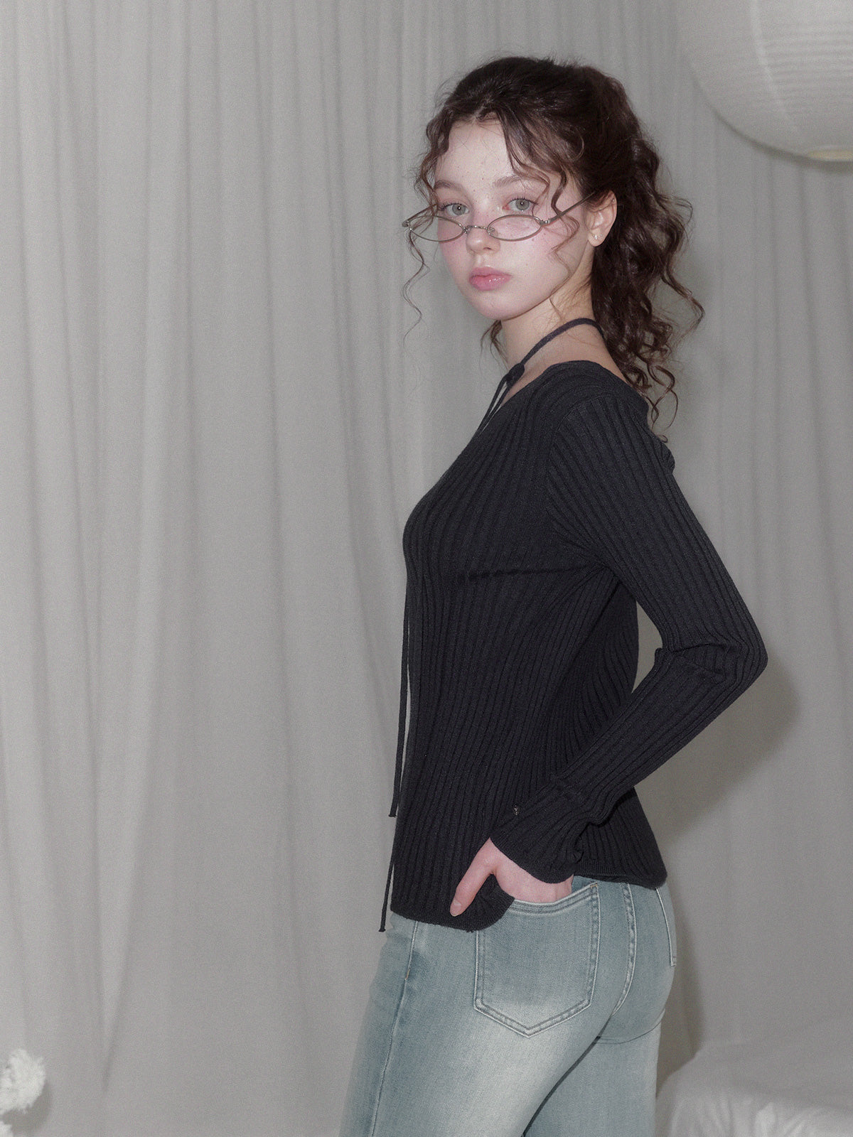 [TWEE] Lumen Strap Ribbed Long Sleeve Knit
