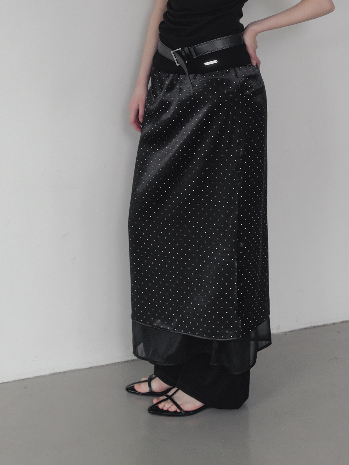 [TWEE] Purd dot layered banding long skirt