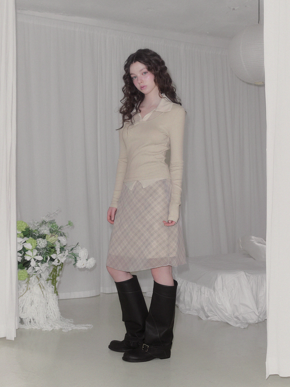 [TWEE] Revel sheer collar rib long sleeve t-shirt