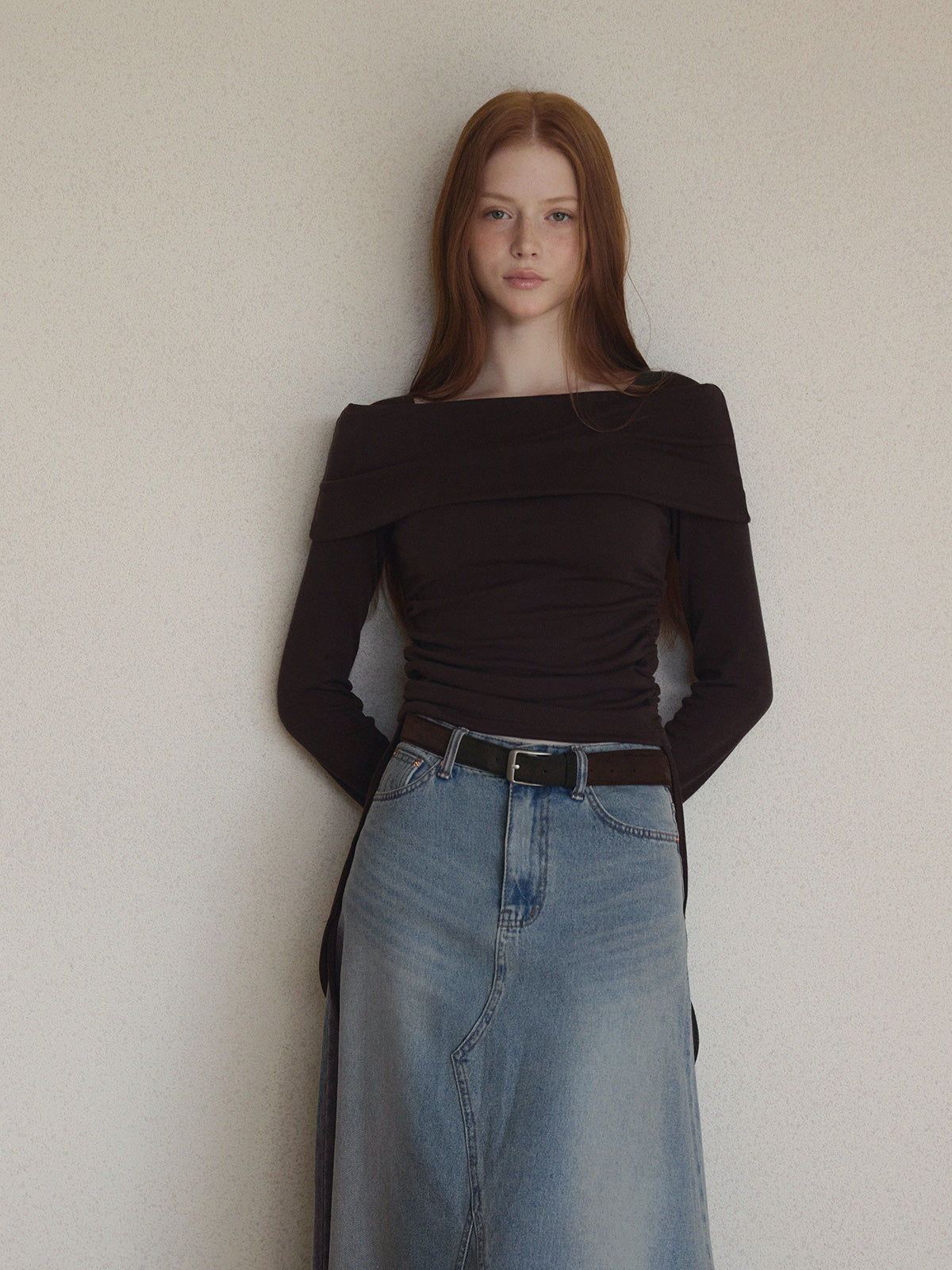 [TWEE] Dwin 2-Way Drape Strap Long Sleeve Tee