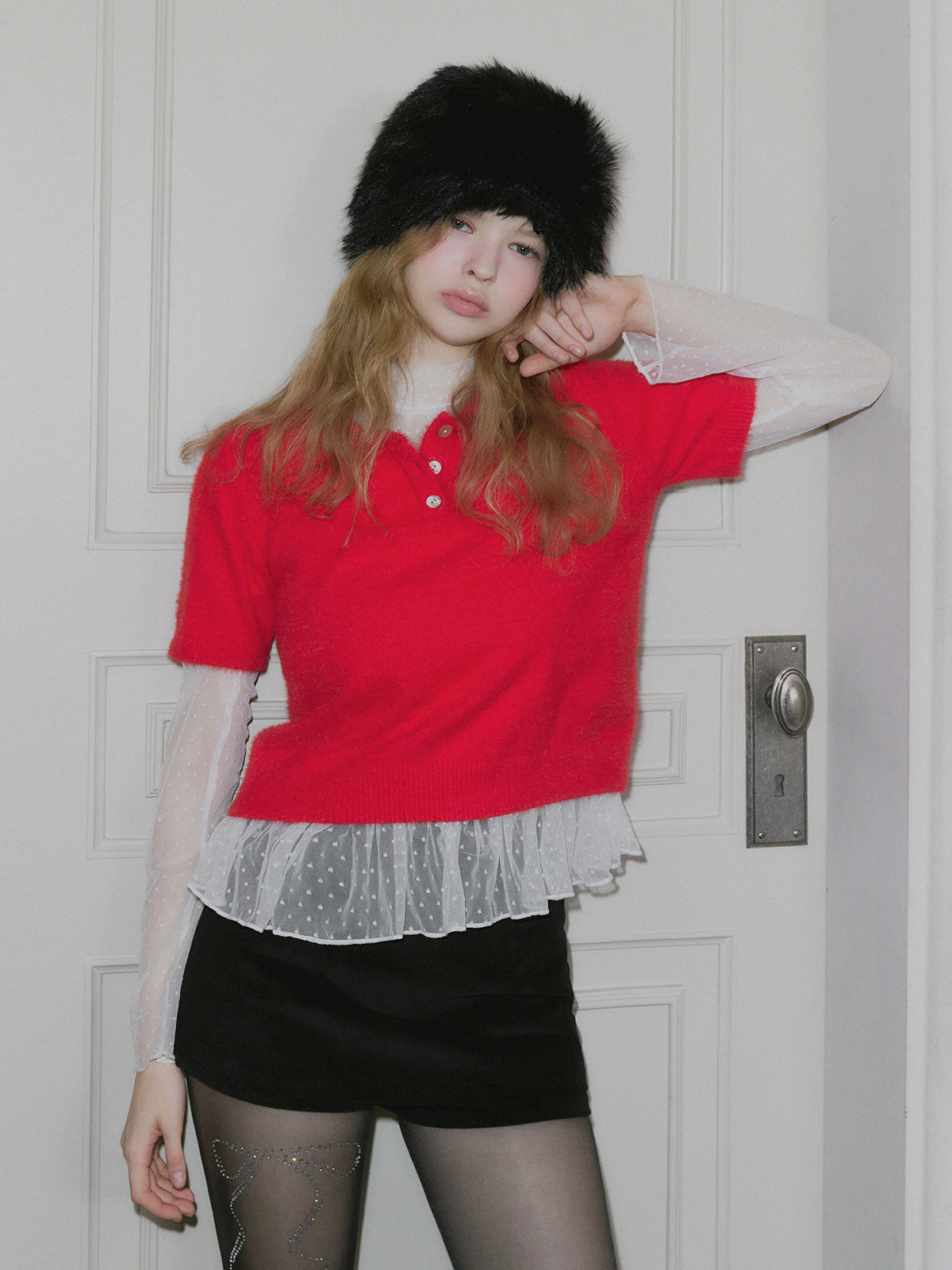 [TWEE] Behi dot see-through turtleneck top