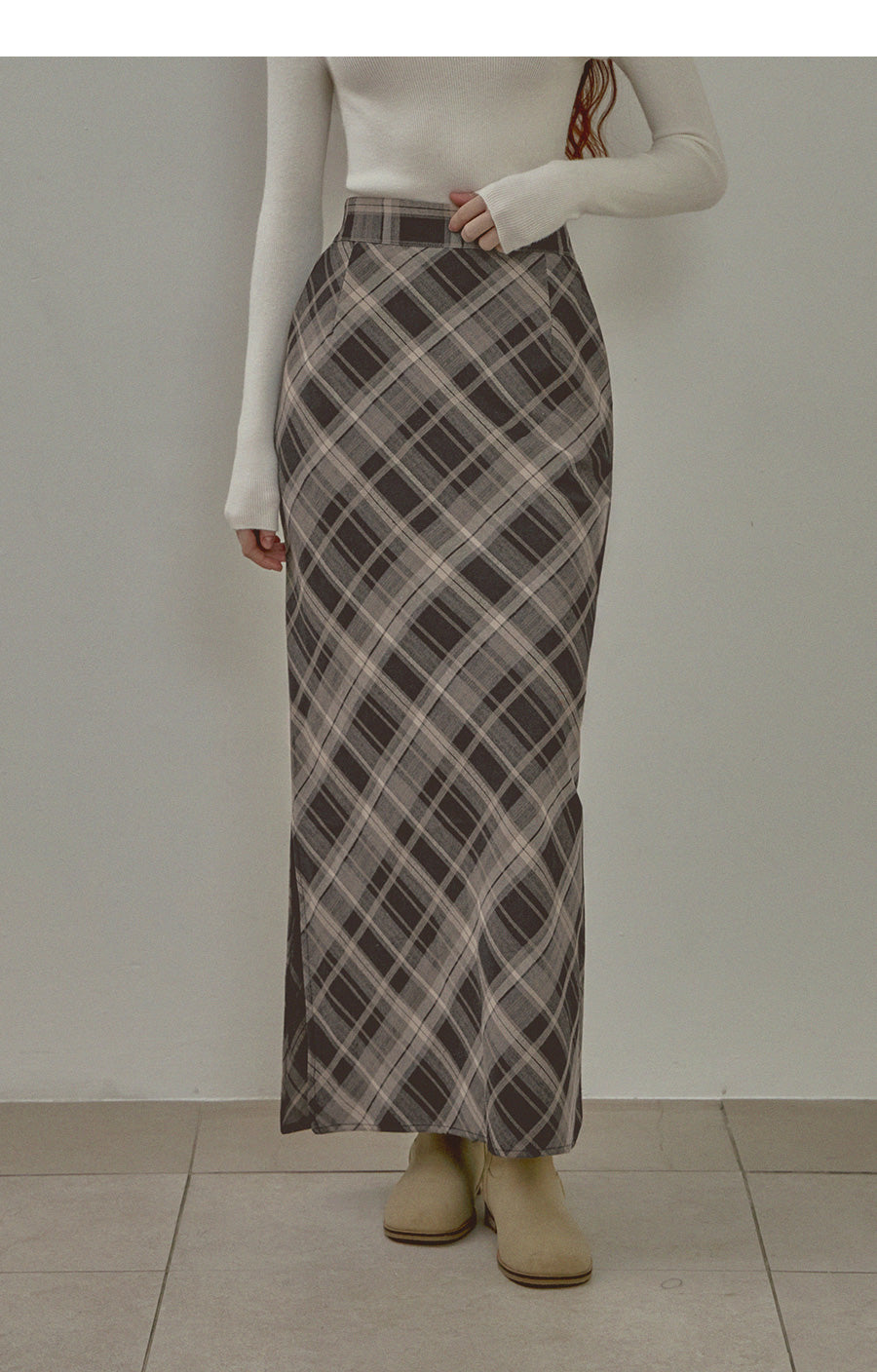 [TWEE] Osna vintage check long skirt