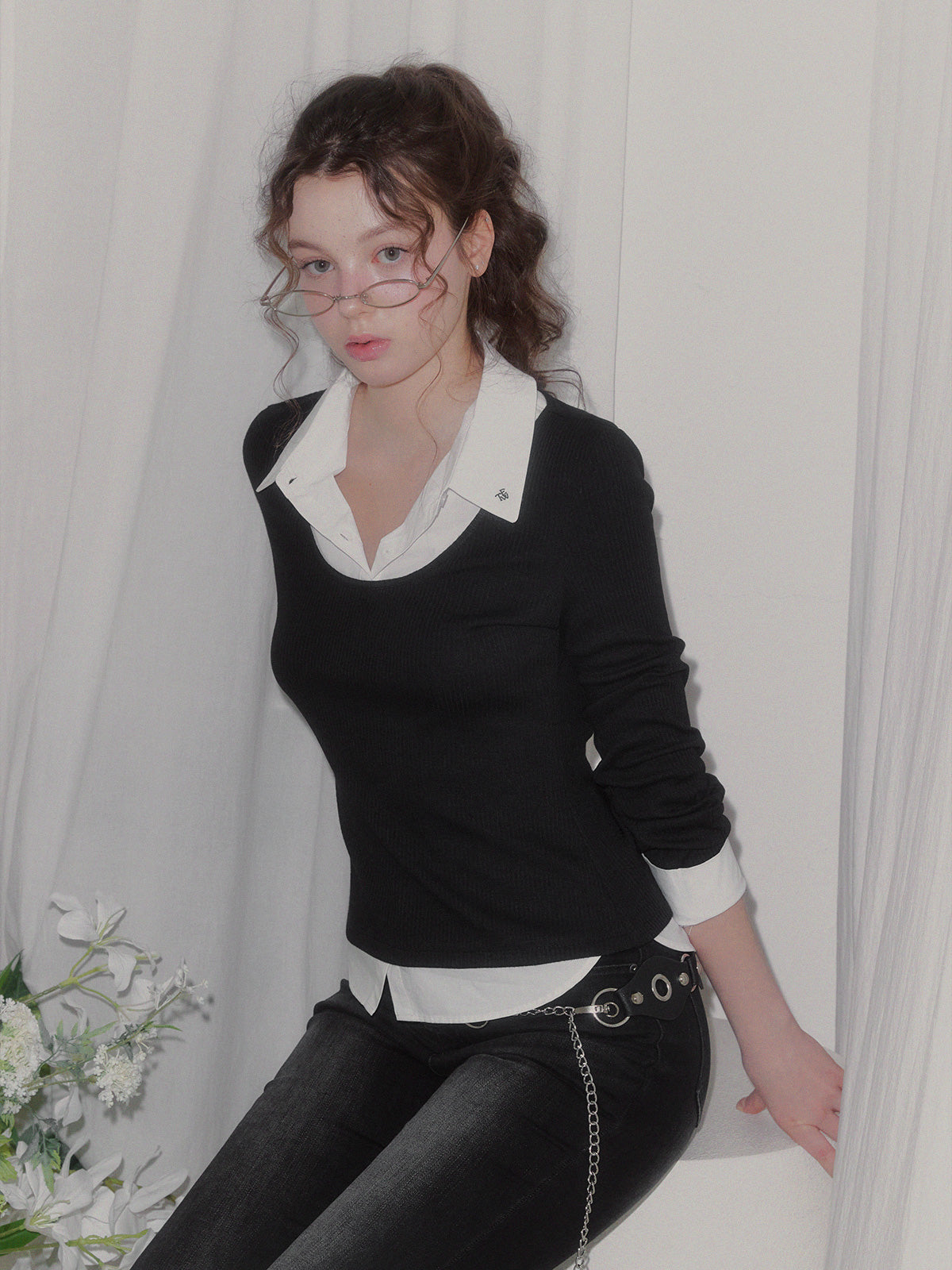 [TWEE] Ellen contrast rib long sleeve t-