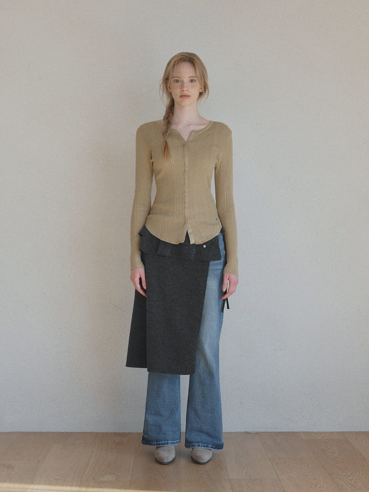 [TWEE] Lingtwo Pulsante Nascosto Maglia Sottile