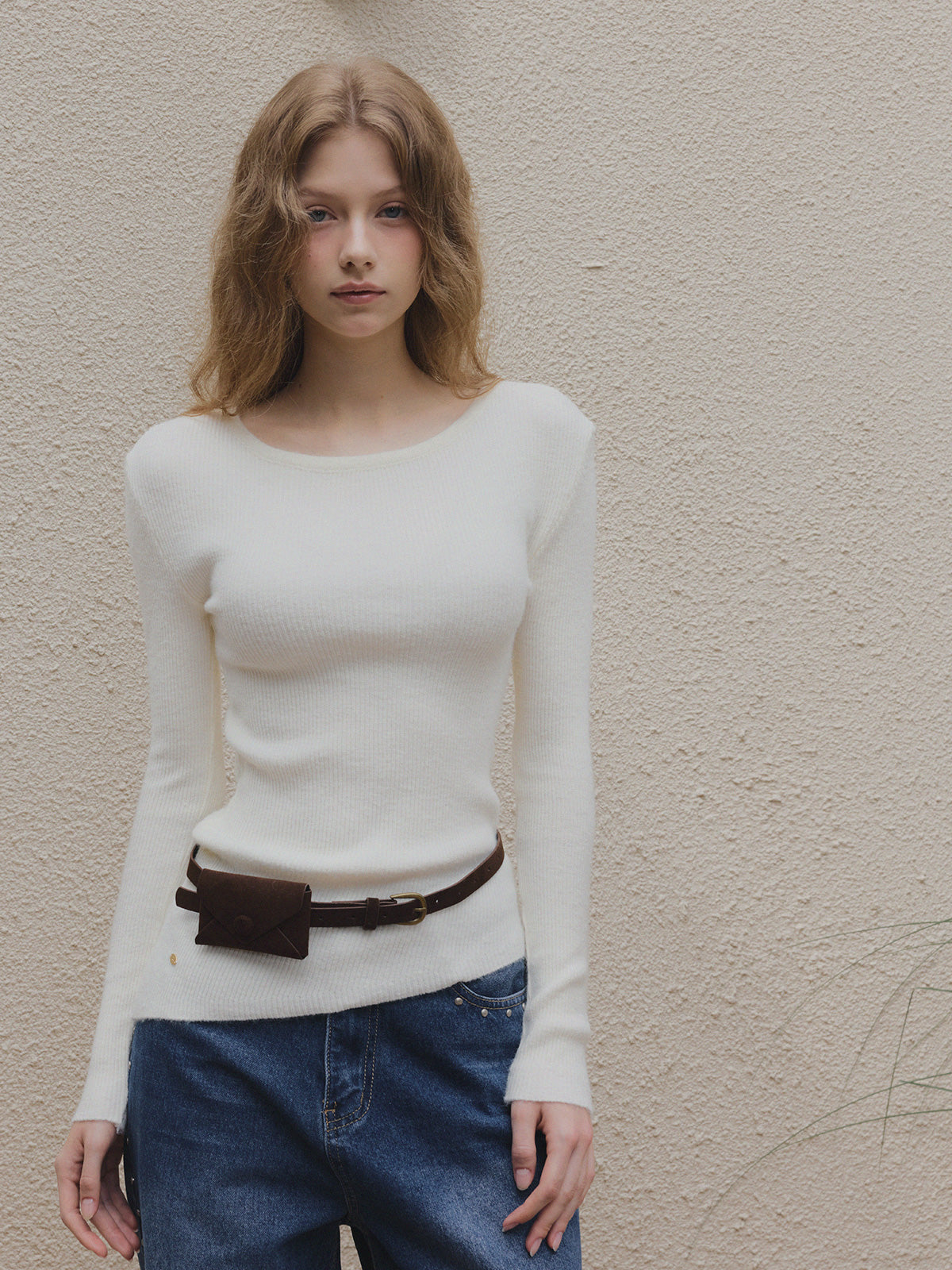 【TWEE】Weasley Asymmetrical Long Sleeve Knit (Belt Set)