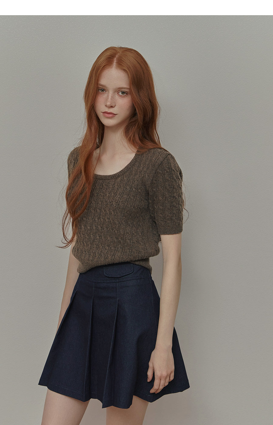 [TWEE] Goglia Cashmere U-Neck Short Sleeve Cable Knit