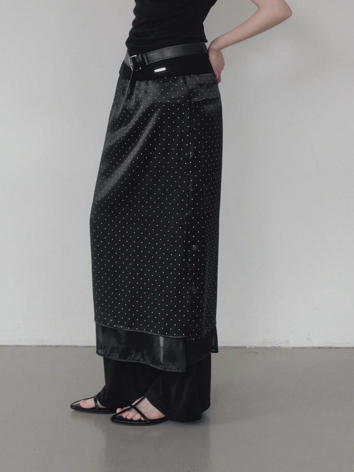 [TWEE] Purd dot layered banding long skirt