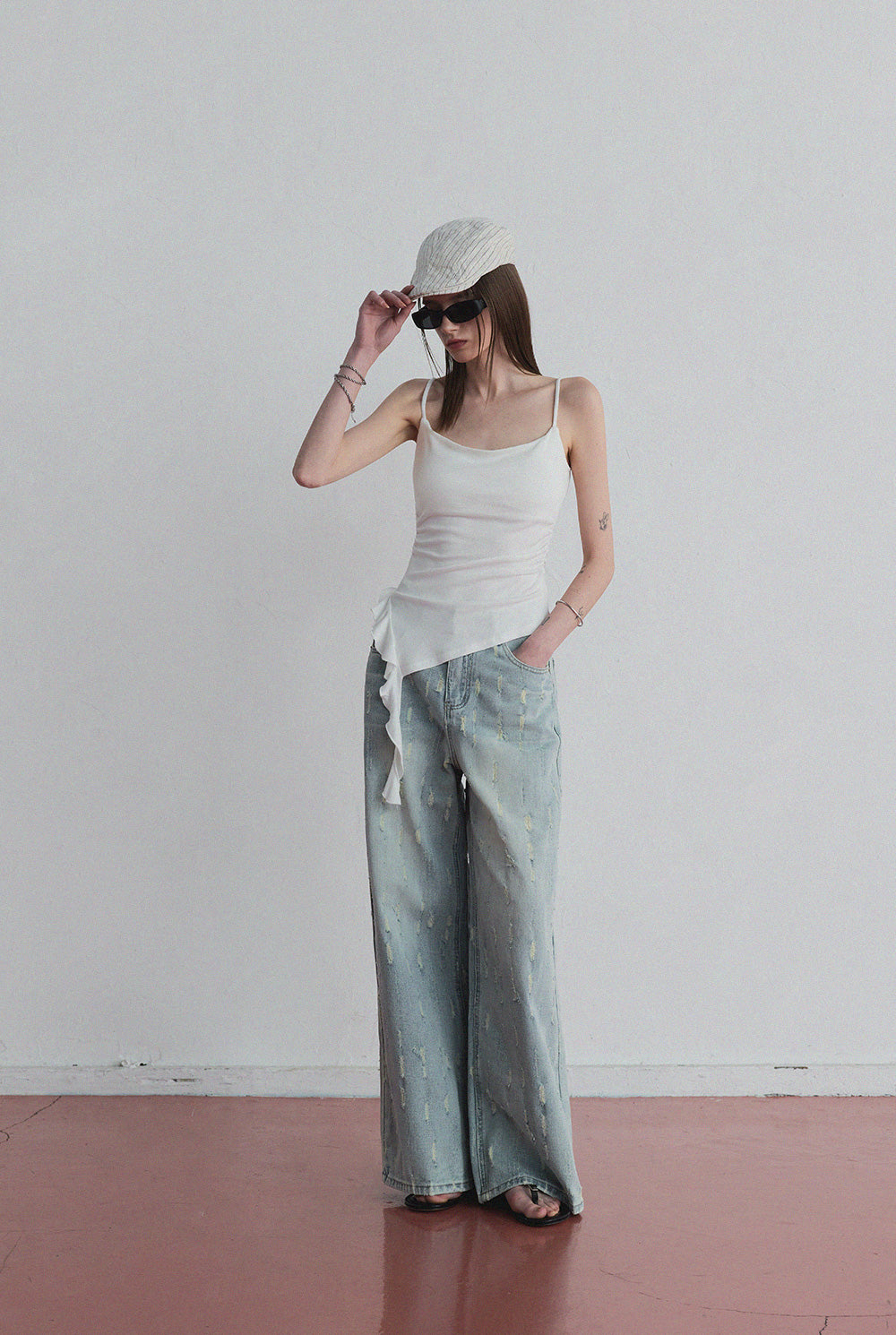 [TWEE] [GROWHIDE] Hyphen crack wide denim