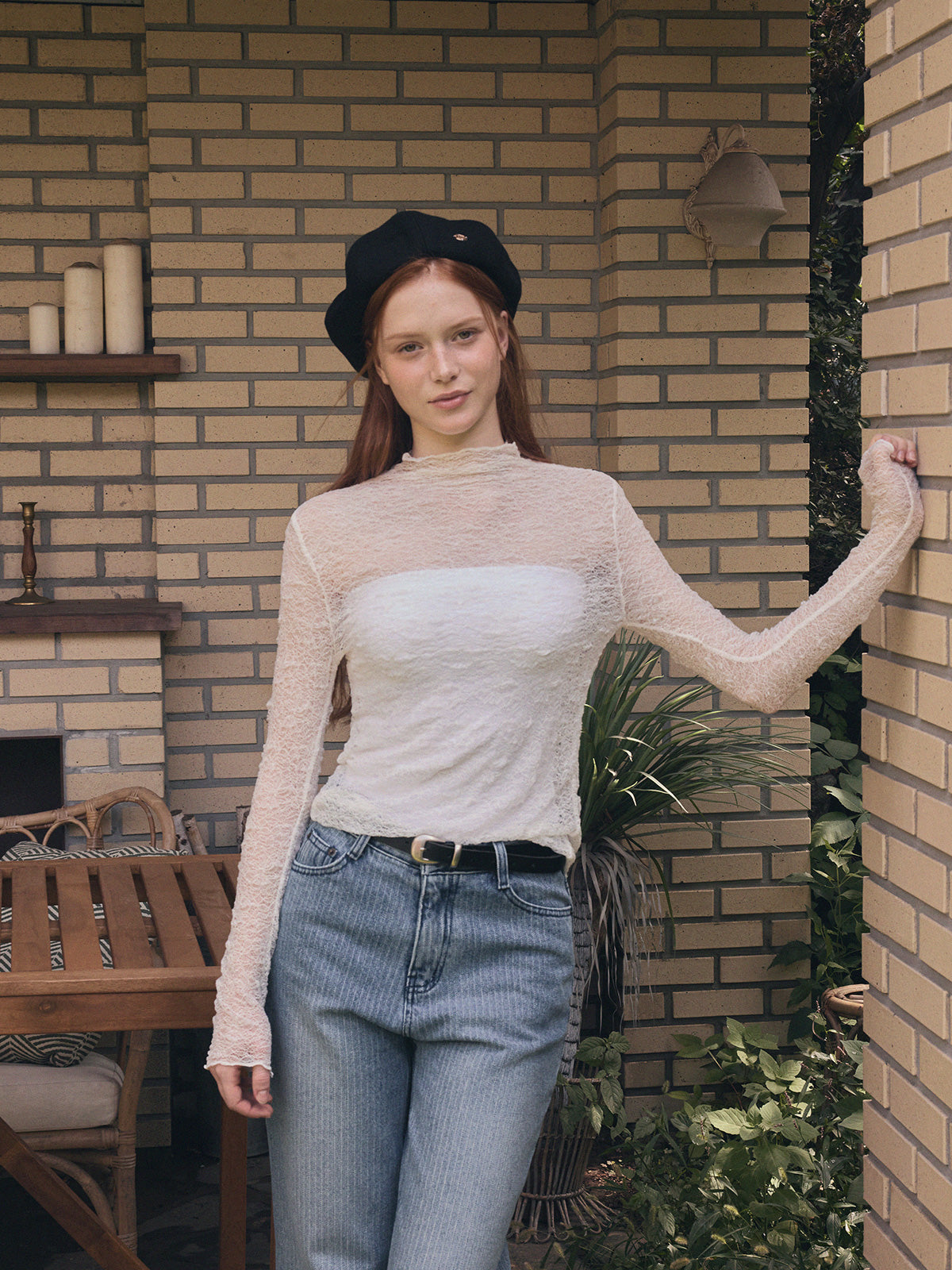 【TWEE】Wooden Sheer Wrinkle Long-Sleeve T-Shirt