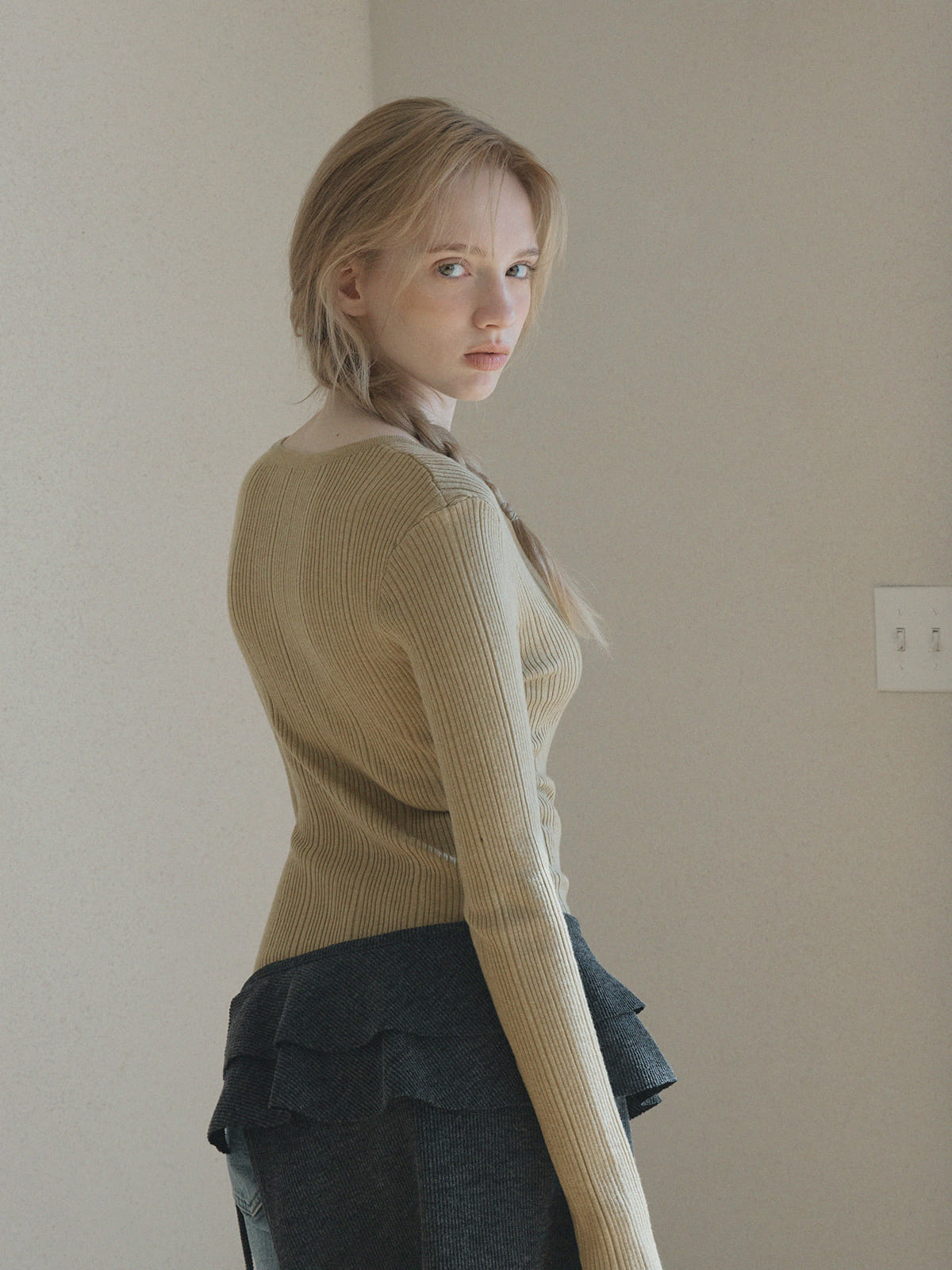 [TWEE] Lingtwo Pulsante Nascosto Maglia Sottile