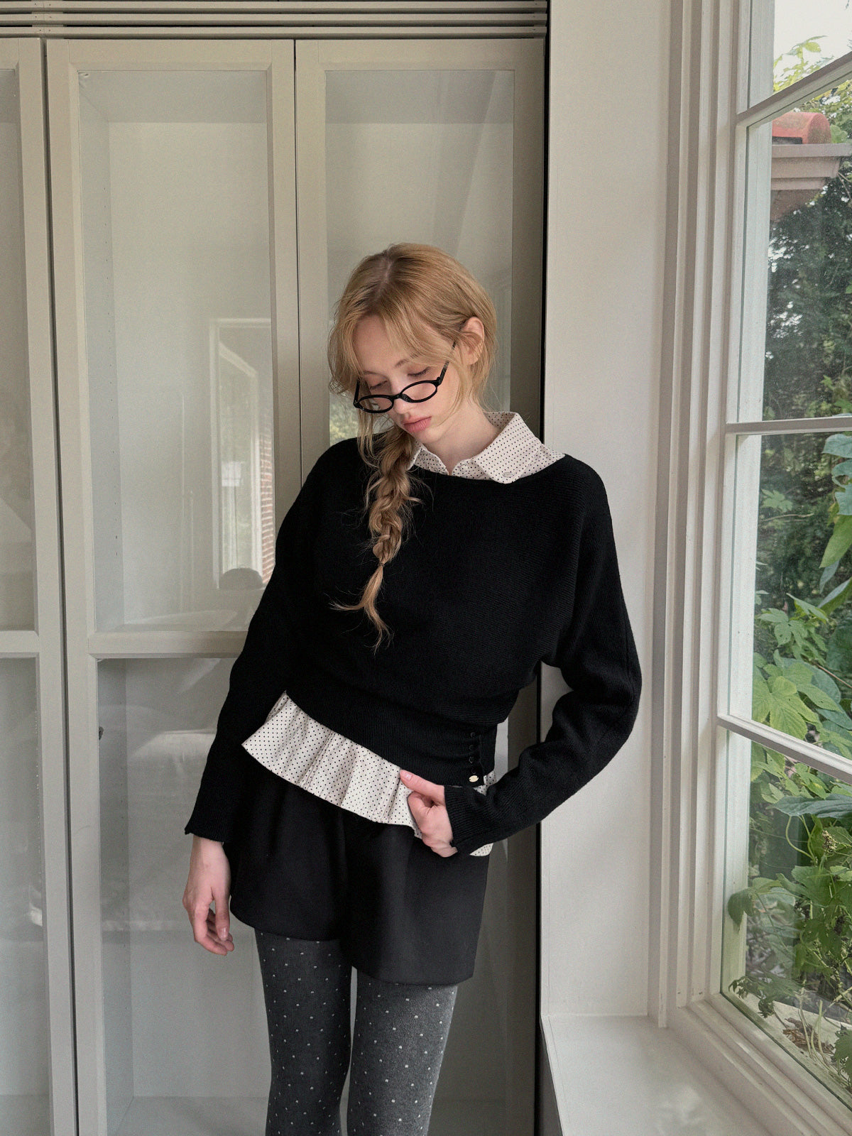 [TWEE] Itco Boatneck Waist Button Knit Top